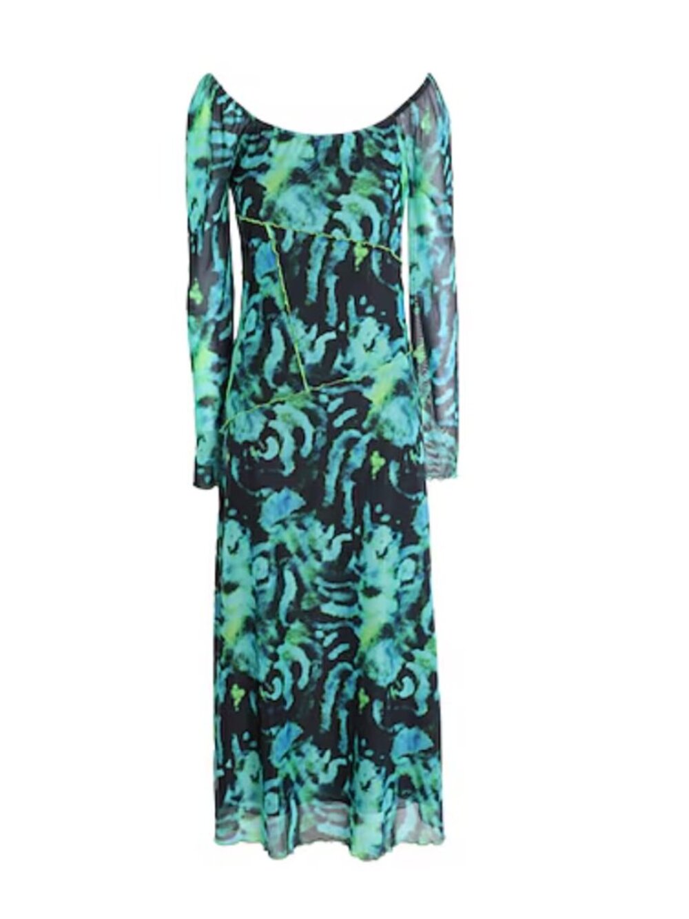 Topshop blue-green printed long-sleeve maxi dress, US 4–6, NWT